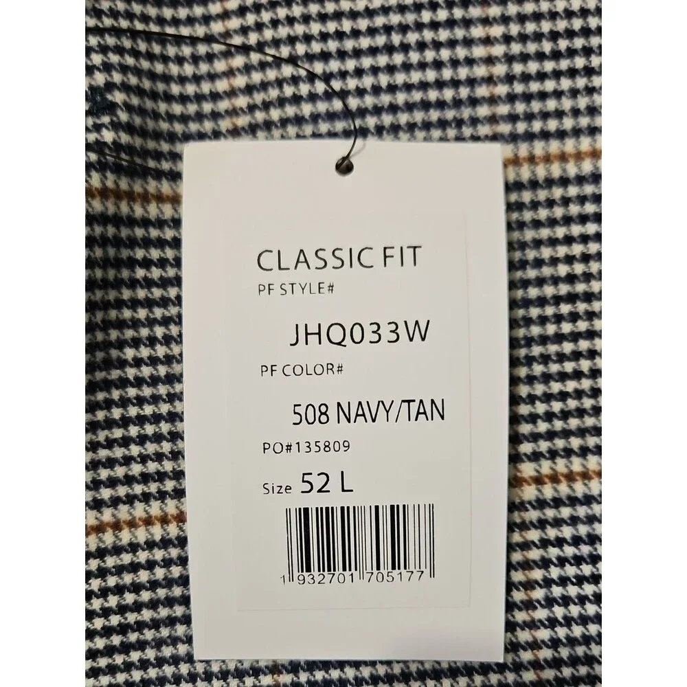 NWT Paul Fredrick Navy & Tan Plaid Blazer Men's 52L